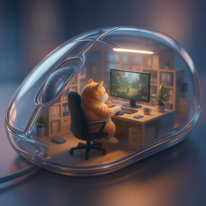 3D透明鼠标-貓咪工作ai咒語 3D透明鼠标-貓咪工作ai咒語